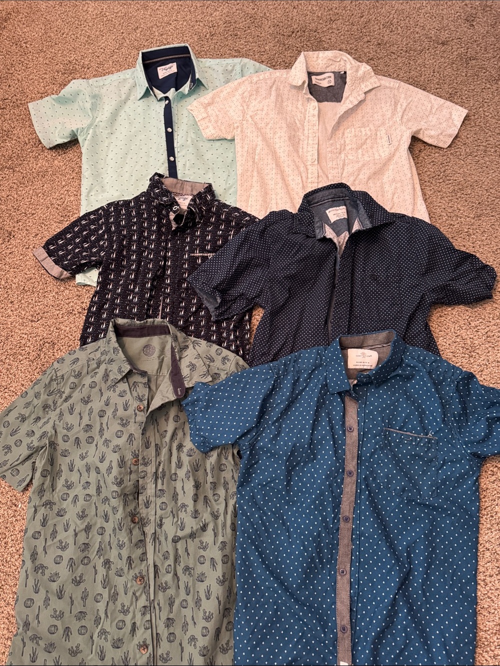 Boys' Short-Sleeve Button-Down Shirt - Assorted Blue & Green Polka Dot